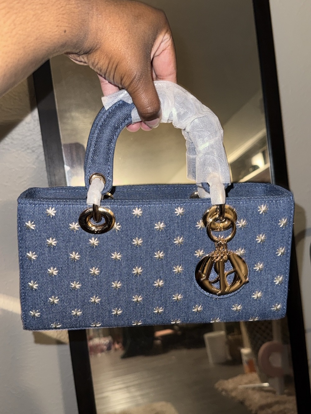 Blue Denim Embroidered Lady Mini Tote - Picture 4 of 8